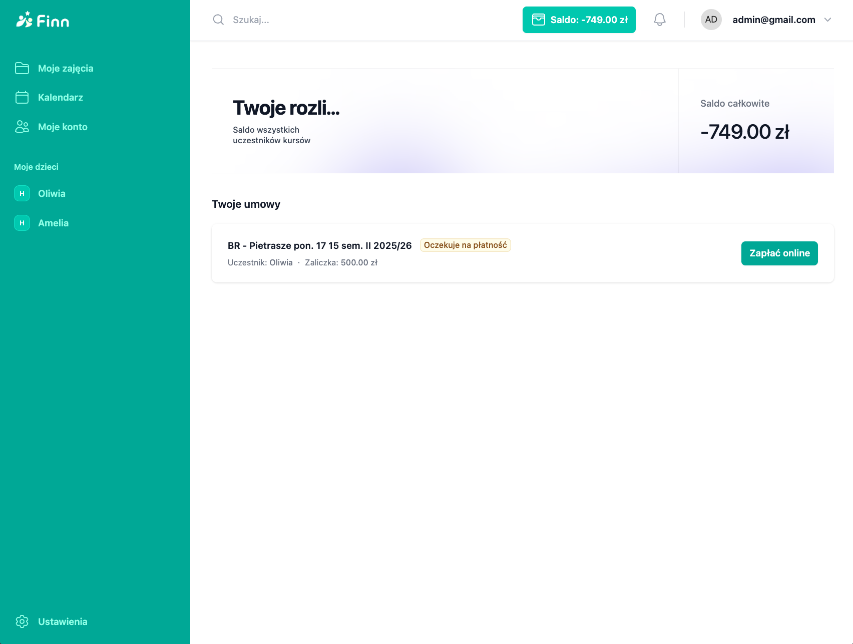 Payments view in Finn
