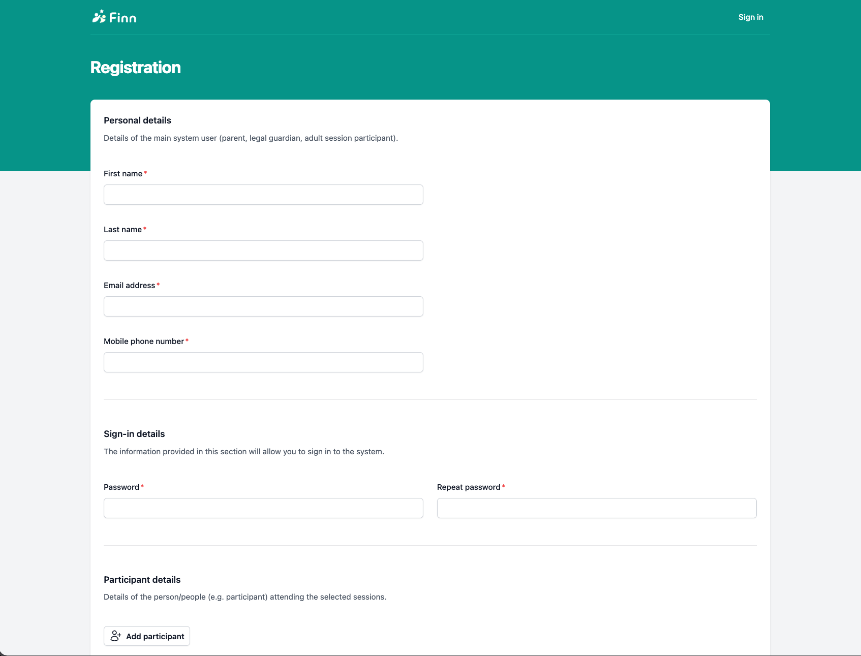 Registrations view in Finn