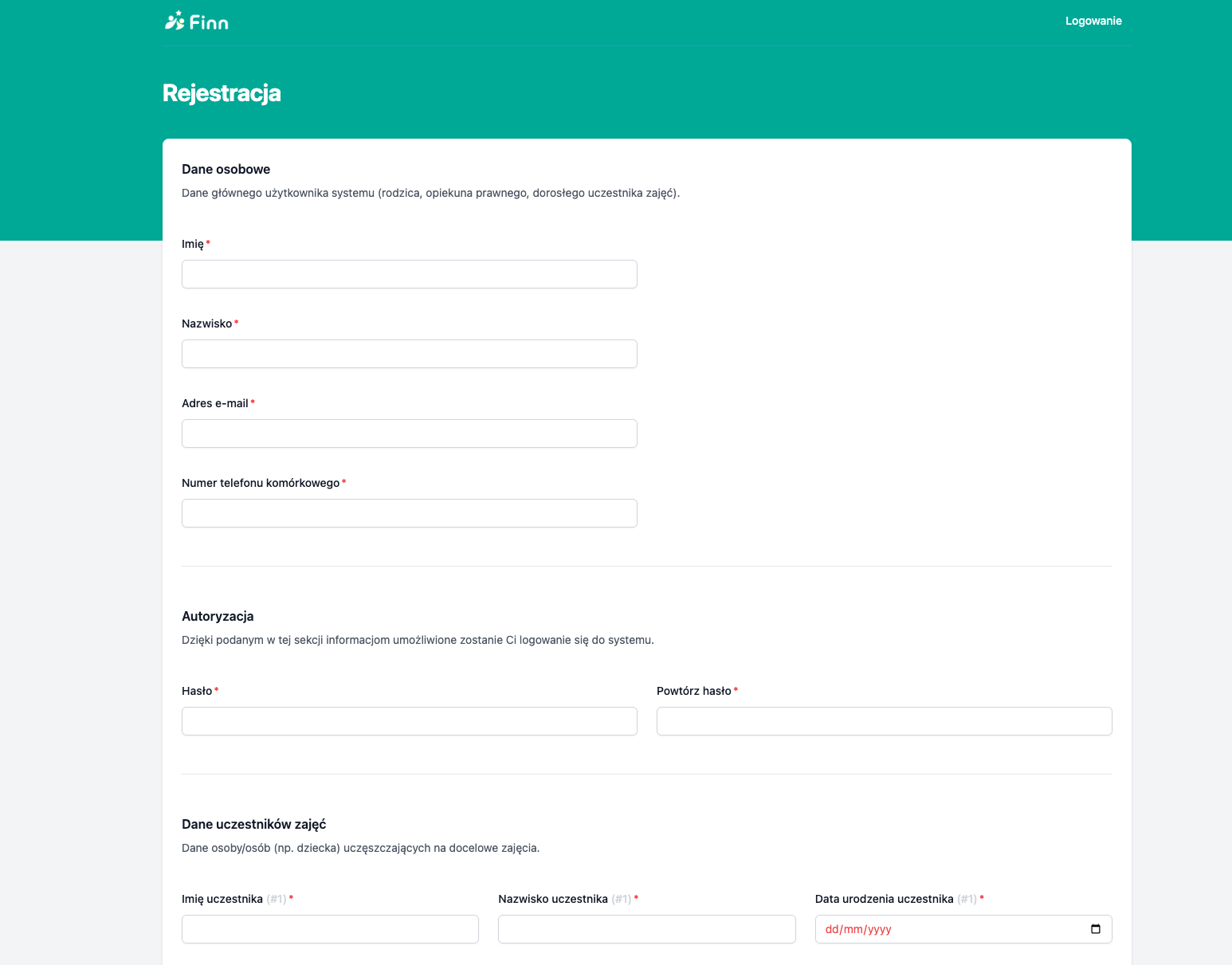 Registrations view in Finn